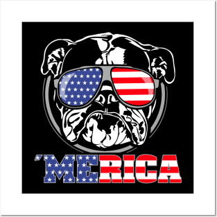 Merica English Bulldog American Flag sunglasses patriotic dog Posters and Art